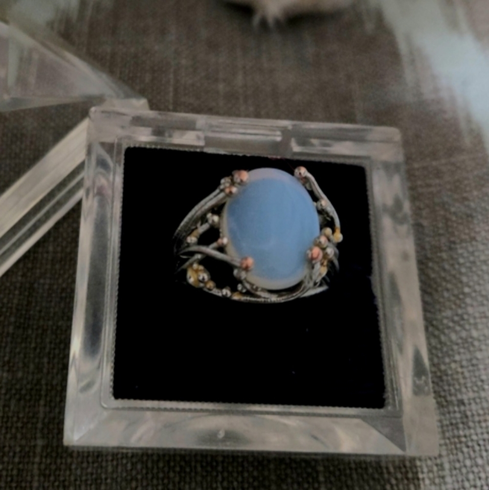 Opal Ring. Light Brilliant Blue With Silver And Gold Accents. Gorgeous!